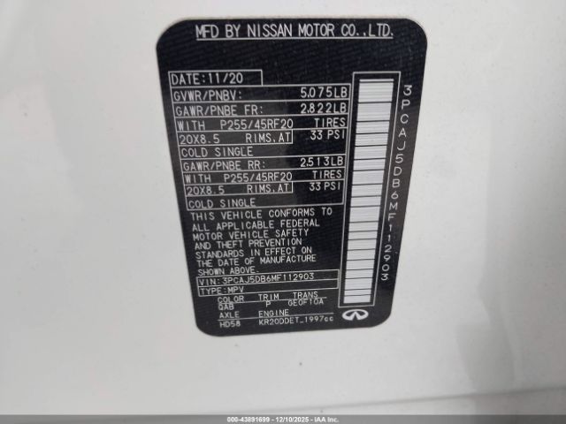 2021 INFINITI QX50 3PCAJ5DB6MF112903 Photo 8