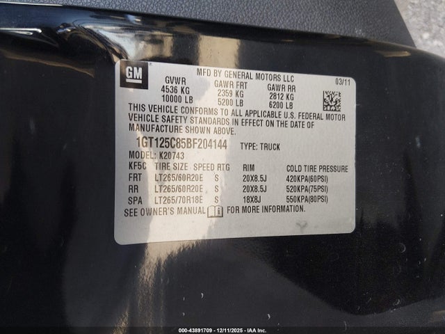 Aukcja sprzedaży 2011 Gmc Sierra 2500hd Denali, vin: 1GT125C85BF204144, numer aukcji: 43891709
