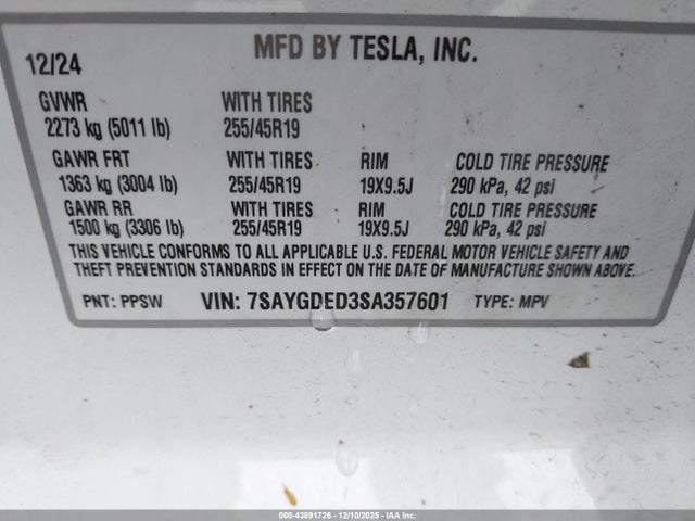2025 TESLA MODEL Y 7SAYGDED3SA357601 Photo 8