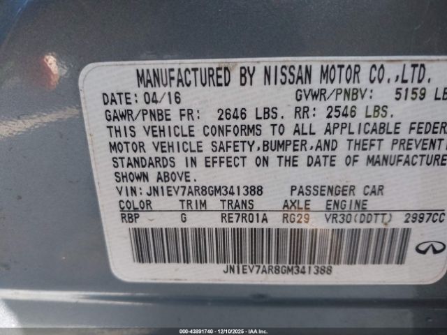 2016 INFINITI Q50 JN1EV7AR8GM341388 Photo 8