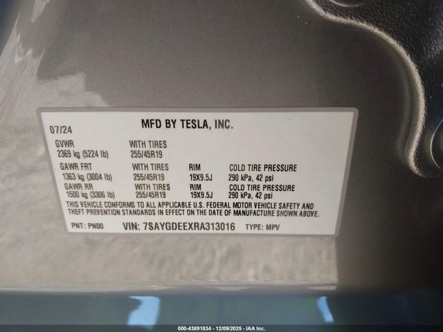 2024 TESLA MODEL Y 7SAYGDEEXRA313016 Photo 8