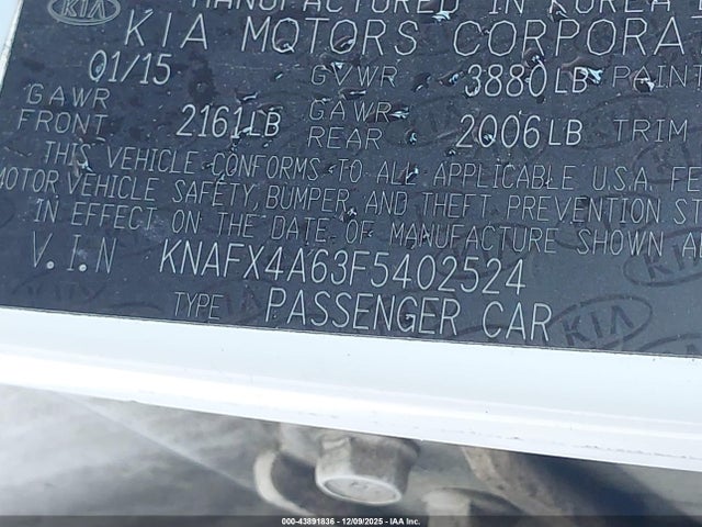Aukcja sprzedaży 2015 Kia Forte Lx, vin: KNAFX4A63F5402524, numer aukcji: 43891836