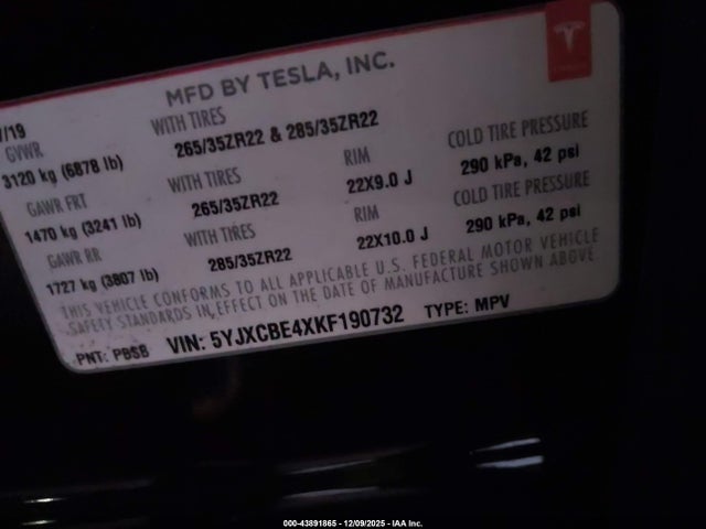 2019 TESLA MODEL X 5YJXCBE4XKF190732 Photo 8