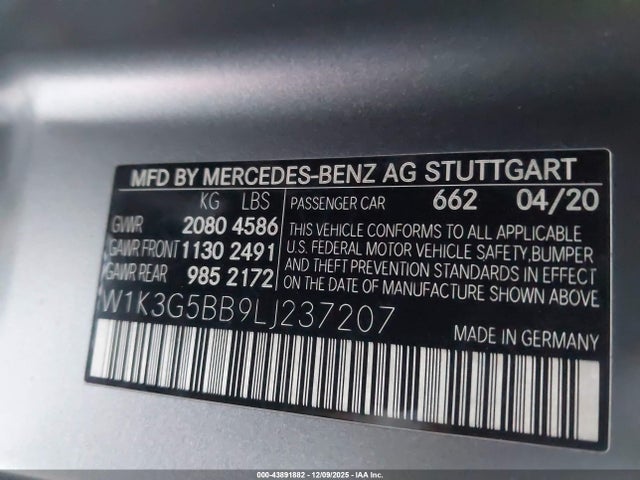 Aukcja sprzedaży 2020 Mercedes-benz Amg A 35 4matic, vin: W1K3G5BB9LJ237207, numer aukcji: 43891882