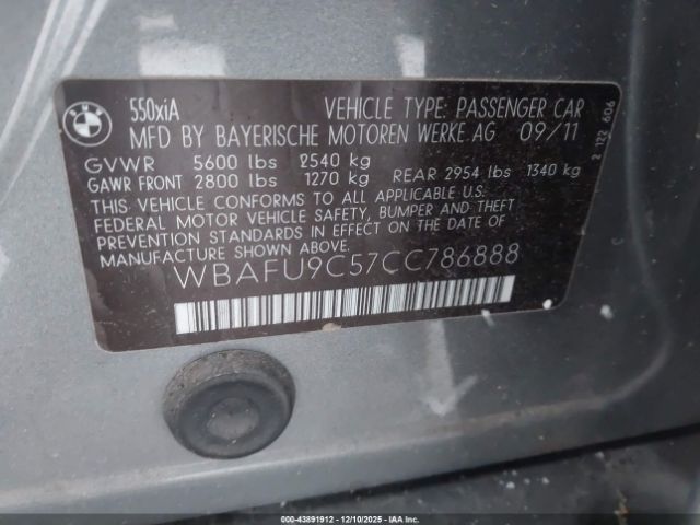 2012 BMW 550I WBAFU9C57CC786888 Photo 8