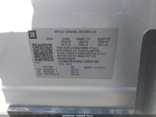 1GNERFKW2JJ203782 Chevrolet Traverse Ls