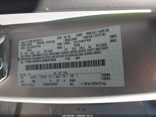 2018 FORD ESCAPE 1FMCU0GD1JUB47699 Photo 8