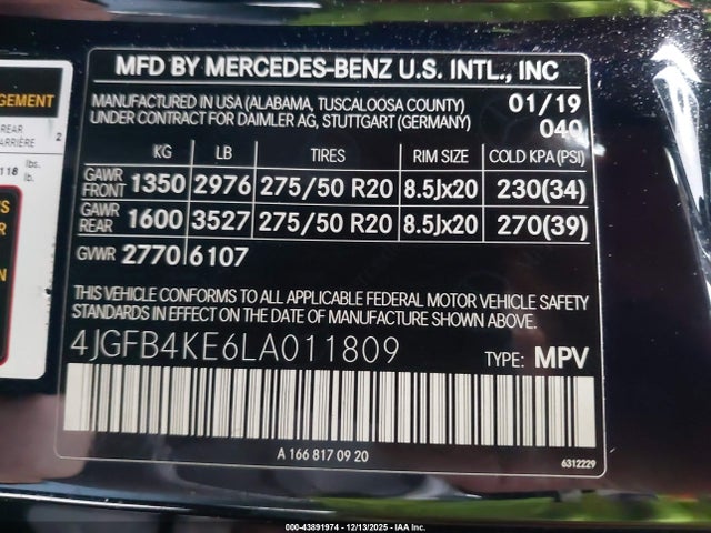 4JGFB4KE6LA011809 Mercedes-Benz Gle 350 4matic