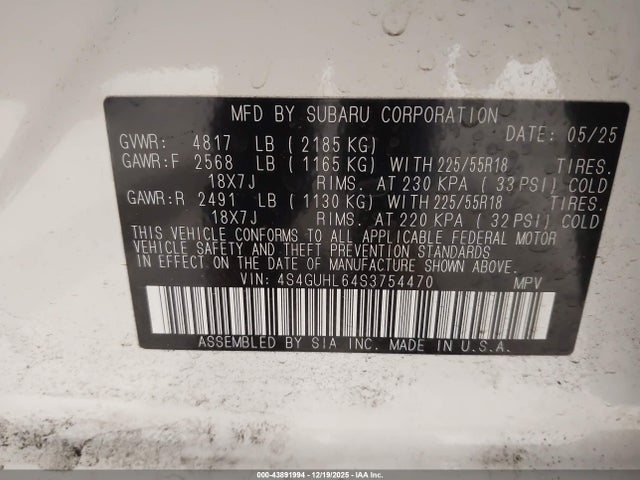 4S4GUHL64S3754470 Subaru Crosstrek Limited