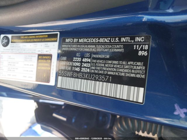 2019 MERCEDES-BENZ AMG C 63 55SWF8HB3KU293571 Photo 8