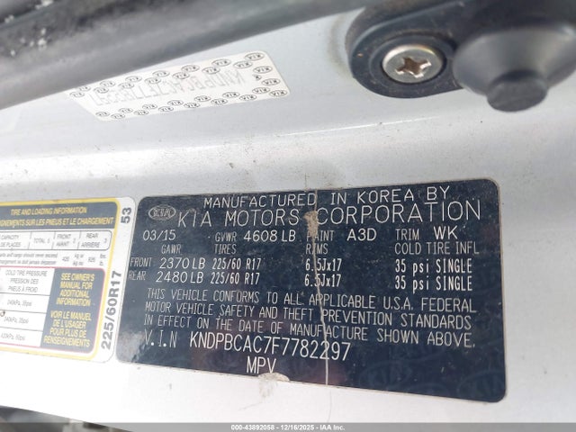 Продаж на аукціоні авто 2015 Kia Sportage Lx, vin: KNDPBCAC7F7782297, номер лоту: 43892058