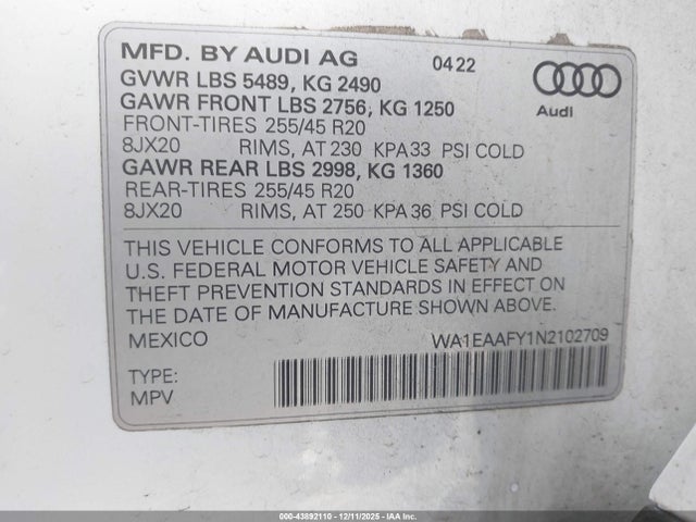 2022 AUDI Q5 WA1EAAFY1N2102709 Photo 8