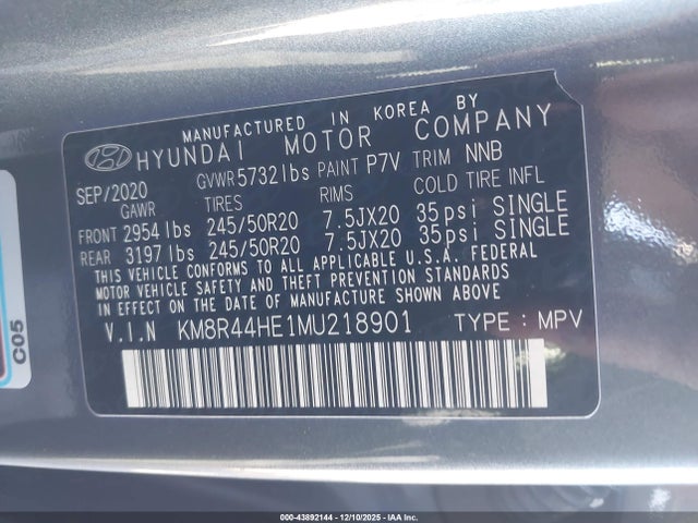 KM8R44HE1MU218901 Hyundai Palisade Sel
