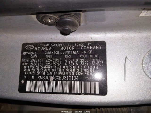 Продажа на аукционе авто 2011 Hyundai Tucson Limited, vin: KM8JUCACXBU310134, номер лота: 43892222