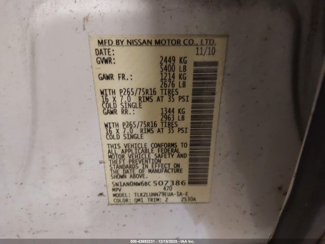 2011 NISSAN XTERRA 5N1AN0NW6BC507386 Photo 8
