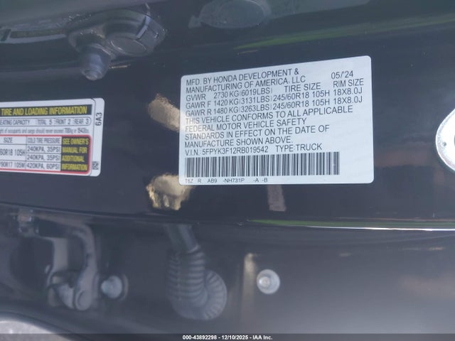 Honda Ridgeline Sport 2024 5FPYK3F12RB019542 Image 31