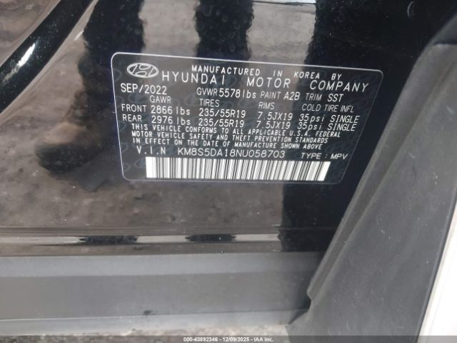 2022 HYUNDAI SANTA FE HYBRID KM8S5DA18NU058703 Photo 8