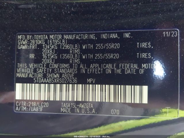 2024 TOYOTA GRAND HIGHLANDER 5TDAAAB5XRS027636 Photo 8