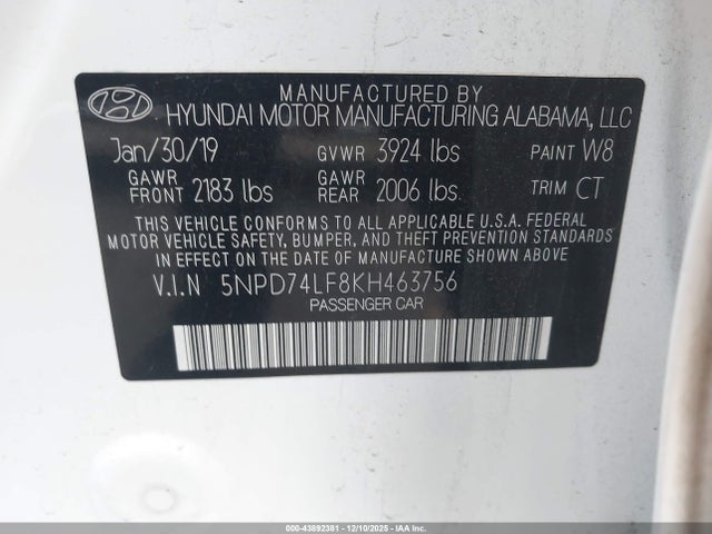 Hyundai ELANTRA SE 2019 5NPD74LF8KH463756 Image 9
