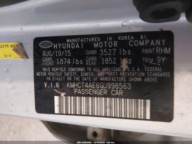 KMHCT4AE6GU998563 Hyundai ACCENT SE