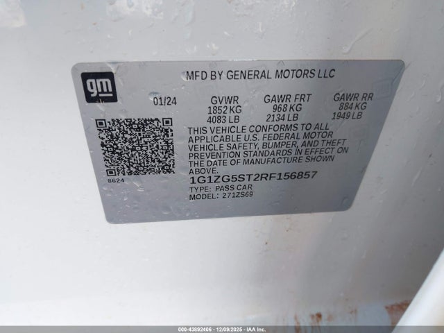 2024 Chevrolet Malibu Fwd Rs მანქანა იყიდება აუქციონზე, vin: 1G1ZG5ST2RF156857, აუქციონის ნომერი: 43892406