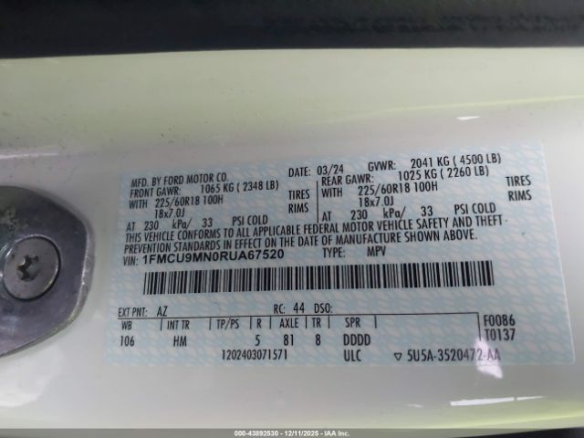 2024 FORD ESCAPE 1FMCU9MN0RUA67520 Photo 8