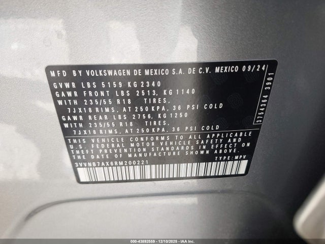 2024 VOLKSWAGEN TIGUAN 3VVNB7AX6RM200221 Photo 8