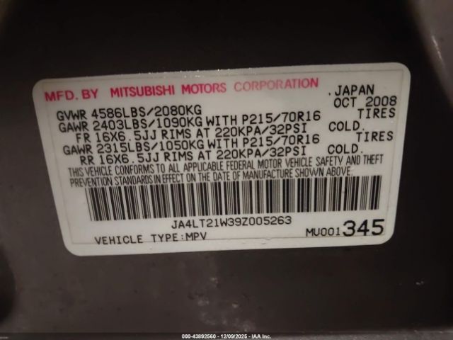 2009 MITSUBISHI OUTLANDER JA4LT21W39Z005263 Photo 8