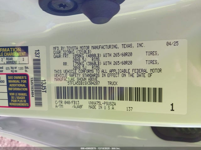 Toyota Tundra Sr5 2025 5TFLA5DB1SX304287 Image 9