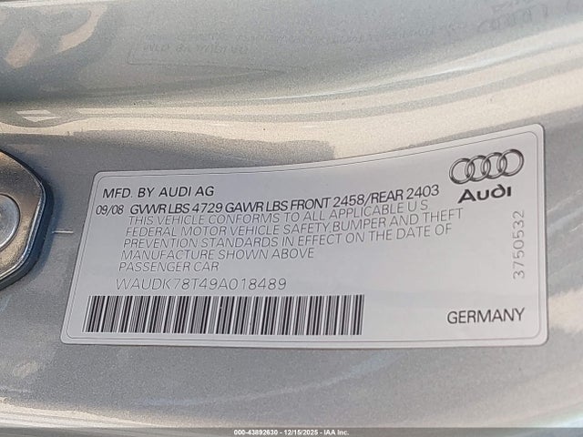 2009 AUDI A5 WAUDK78T49A018489 Photo 8