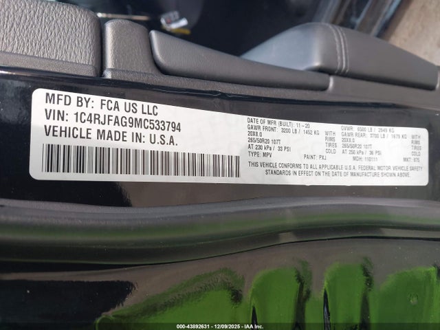 2021 JEEP GRAND CHEROKEE 1C4RJFAG9MC533794 Photo 8