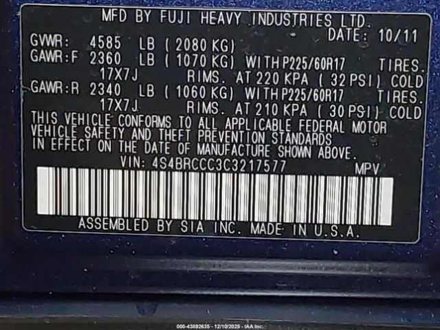 2012 SUBARU OUTBACK 4S4BRCCC3C3217577 Photo 8