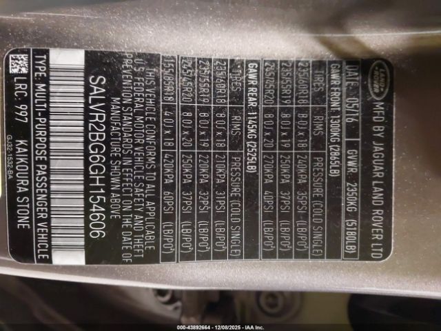 2016 LAND ROVER RANGE ROVER EVOQUE SALVR2BG6GH154606 Photo 8