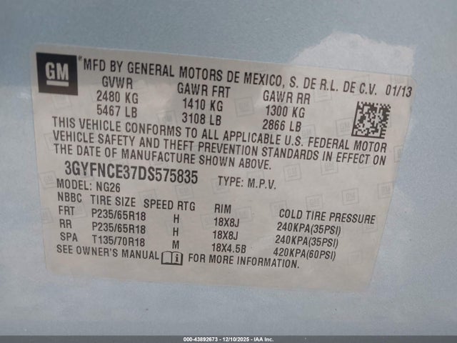 Продажа на аукционе авто 2013 Cadillac Srx Luxury Collection, vin: 3GYFNCE37DS575835, номер лота: 43892673