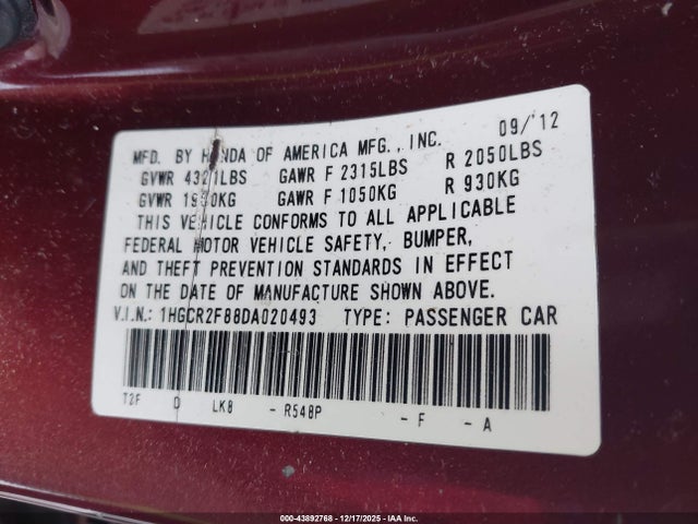 2013 HONDA ACCORD SDN 1HGCR2F88DA020493 Photo 8