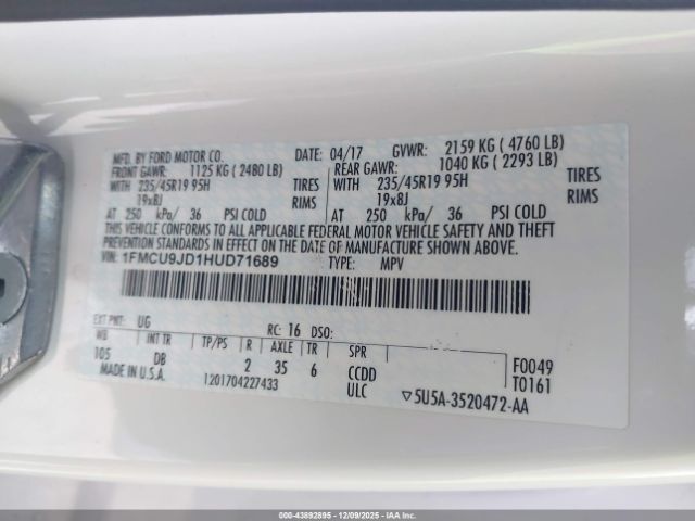 2017 FORD ESCAPE 1FMCU9JD1HUD71689 Photo 8