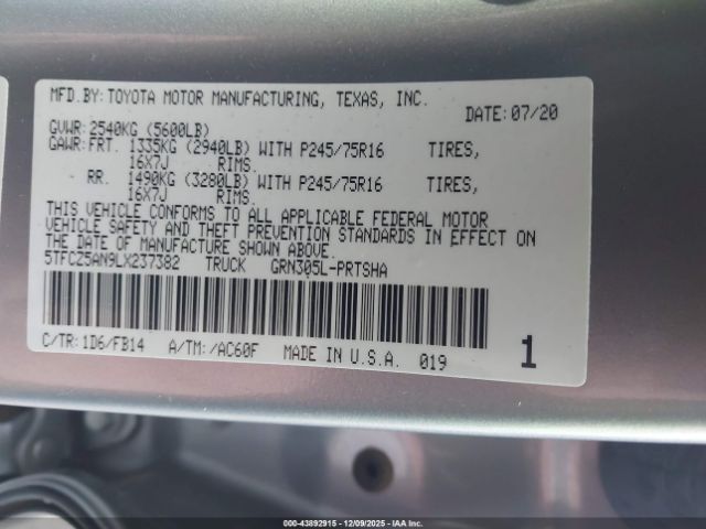 2020 TOYOTA TACOMA 5TFCZ5AN9LX237382 Photo 8