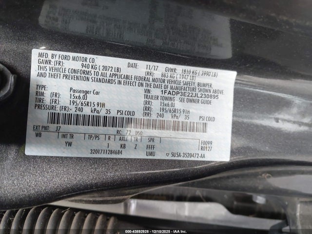 Ford FOCUS S 2018 1FADP3E22JL230895 Image 9