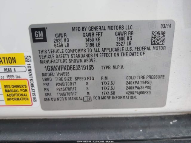 2014 CHEVROLET TRAVERSE 1GNKVFKD6EJ319165 Photo 8