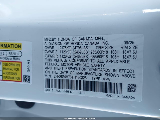 2HKRS4H76TH430326 Honda Cr-v Ex-l Awd
