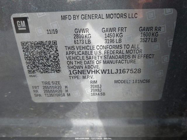 1GNEVHKW1LJ167528 Chevrolet Traverse Awd Lt Leather