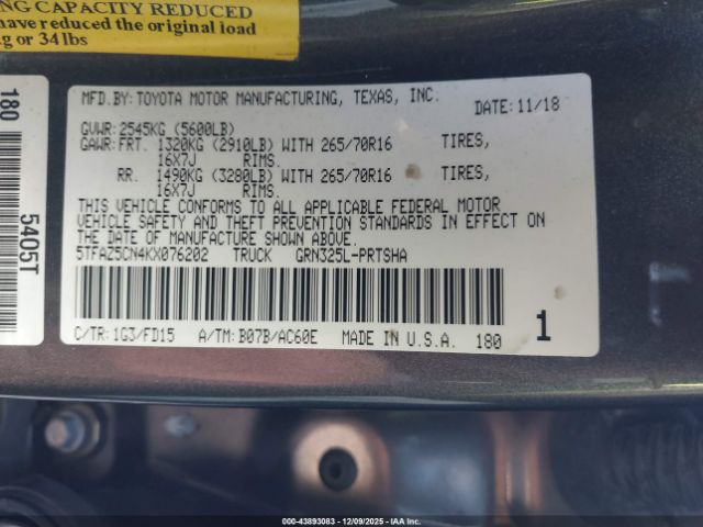 2019 TOYOTA TACOMA 5TFAZ5CN4KX076202 Photo 8