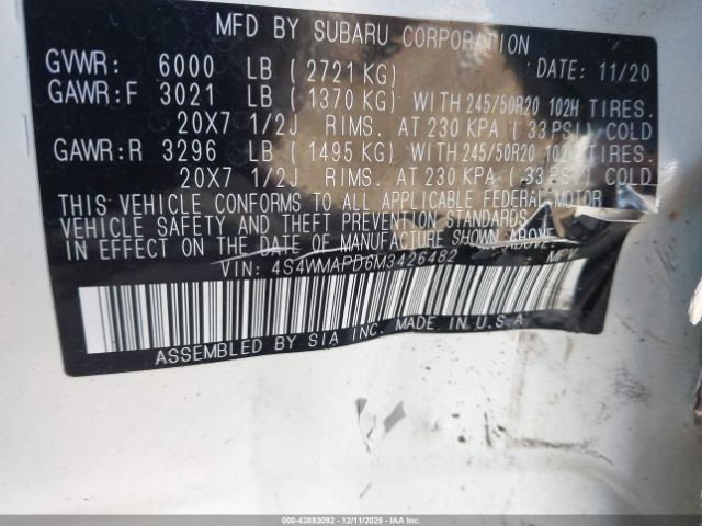 2021 SUBARU ASCENT 4S4WMAPD6M3426482 Photo 8