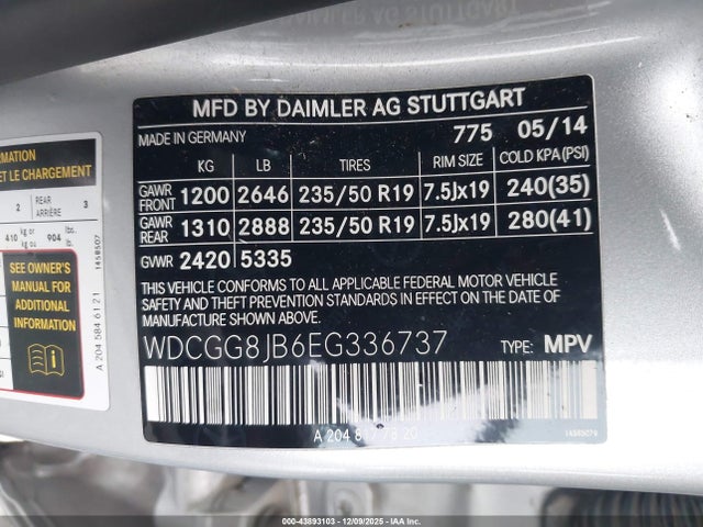 WDCGG8JB6EG336737 Mercedes-Benz Glk 350 4matic