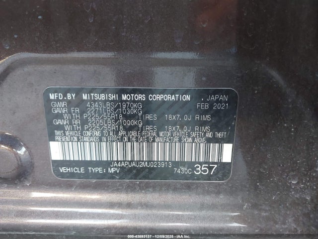 2021 MITSUBISHI OUTLANDER SPORT JA4APUAU2MU023913 Photo 8