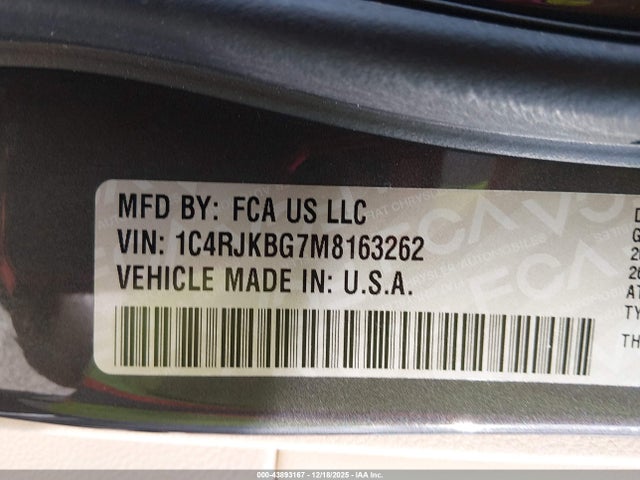 Продажа на аукционе авто 2021 Jeep Grand Cherokee L Limited 4x4, vin: 1C4RJKBG7M8163262, номер лота: 43893167