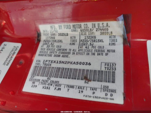 1993 FORD F150 1FTEX15N2PKA50036 Photo 8