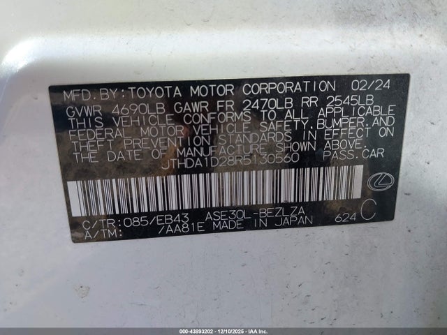 Продажа на аукционе авто 2024 Lexus Is 300, vin: JTHDA1D28R5130560, номер лота: 43893202