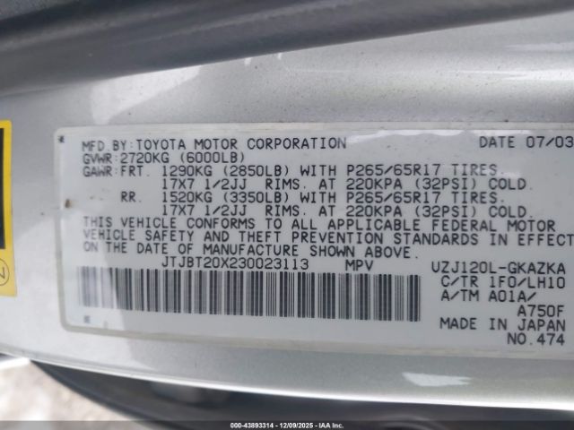 2003 LEXUS GX 470 JTJBT20X230023113 Photo 8