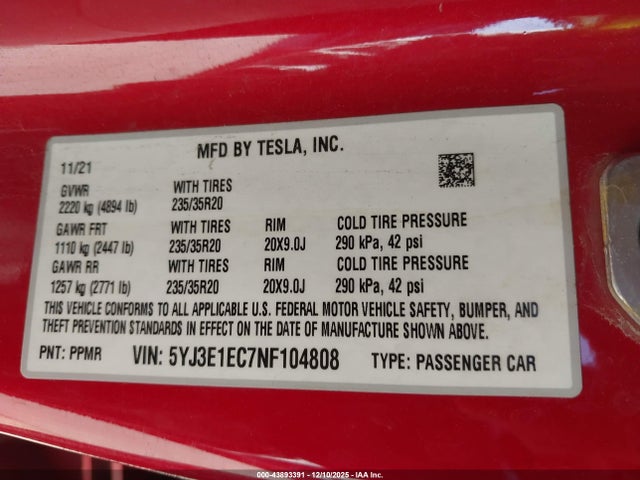 2022 TESLA MODEL 3 5YJ3E1EC7NF104808 Photo 8